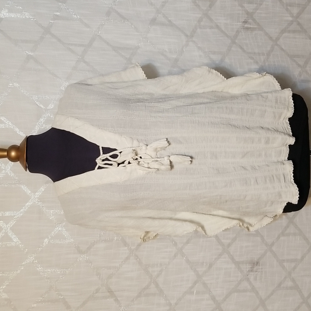 Rip Curl Top Womens Size Small Ivory White Boho Tassel Summer